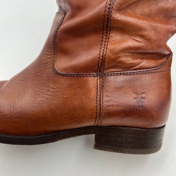 Frye Cox Knee High Leather Boots Cognac Brown Tall Equestrian - Picture 5 of 10